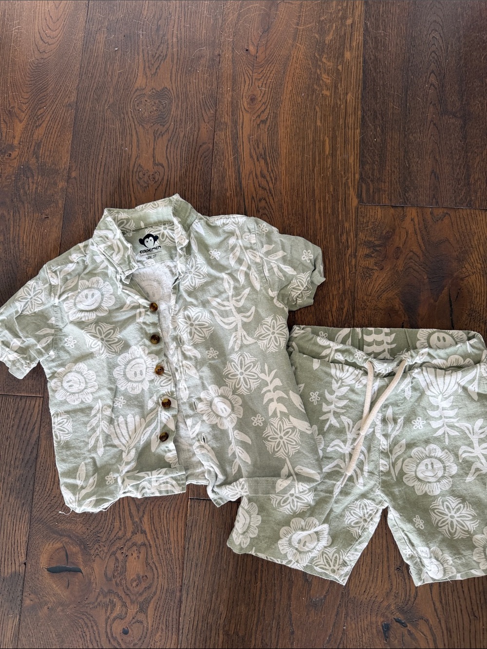 Appaman Green Floral Linen Kids Set - Short Sleeve Shirt & Shorts